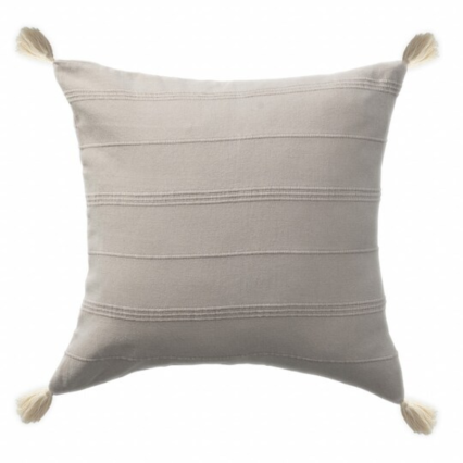 18" Gray Textured w/ Tassels Indoor Pillow