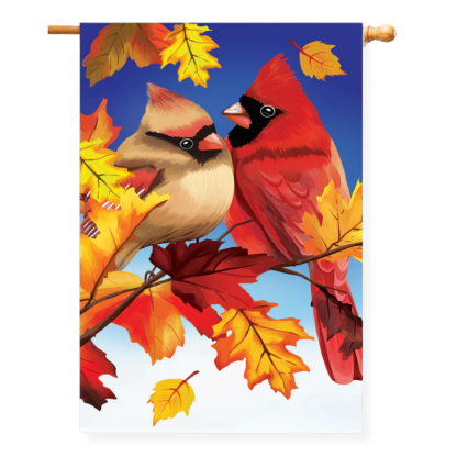 Couple Of Fall Cardinals Burlap House Flag