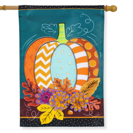Pattern Pumpkin on Teal Applique House Flag