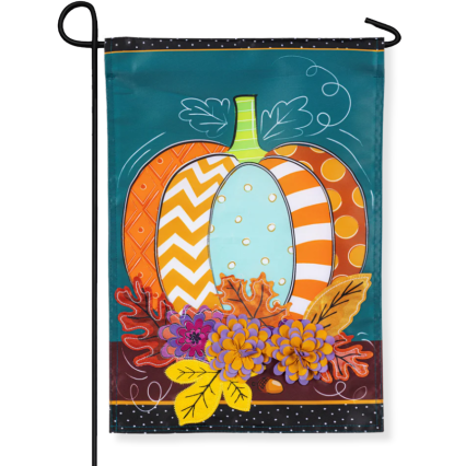 Pattern Pumpkin on Teal Applique Garden Flag