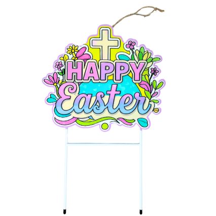 25" Happy Easter Metal Yard Stake - Gradient