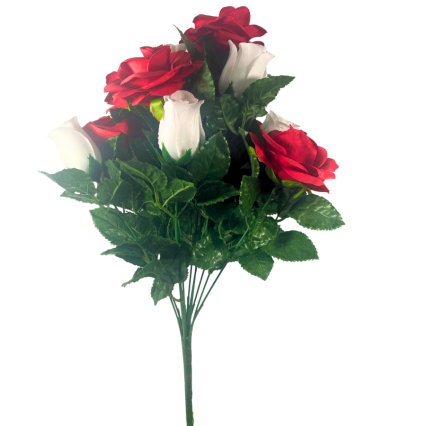 21" Rose & Bud Bush - Red & White