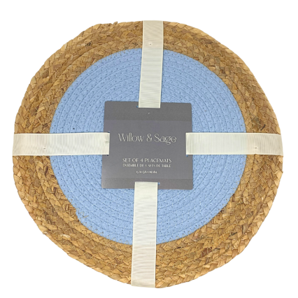 15" Round Light Blue Center Placemat - Set of 4