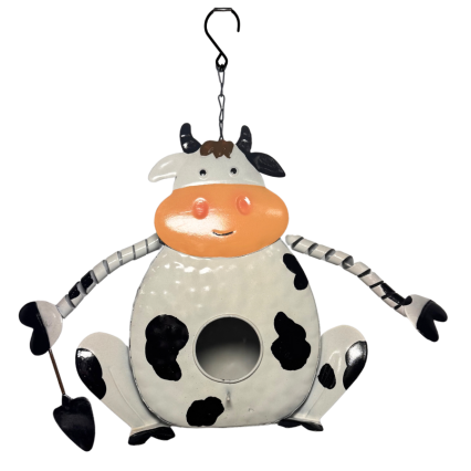 11" Metal Sitting Cow Bird House