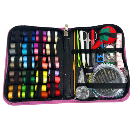 62pc Sewing Kit w/ Faux Leather Case