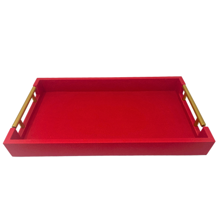 16" Red Snakeskin Serving Tray with Handles