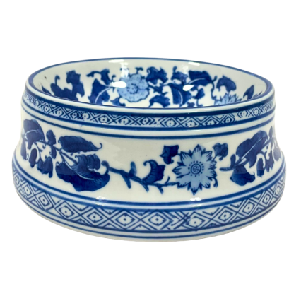 2.5" Blue & White Chinoiserie Porcelain Animal Food/ Water Bowl