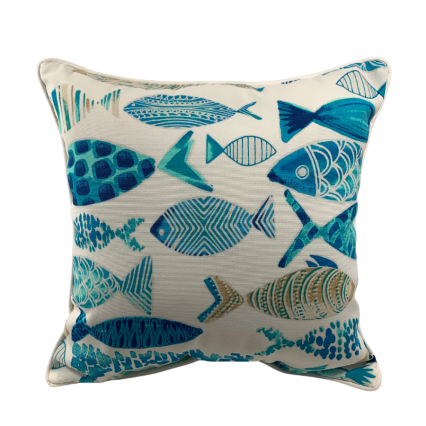 17" Hooked Seaside Blue Outdoor Pillow