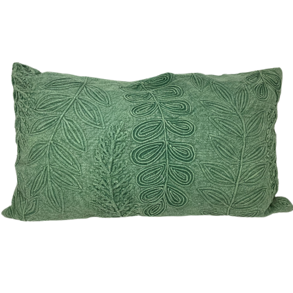 Green Stonewash Leaf Pattern Lumbar Pillow