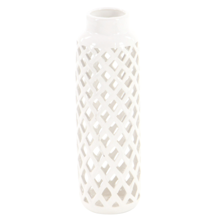 11.5" White Ceramic Lattice Decorative Vase