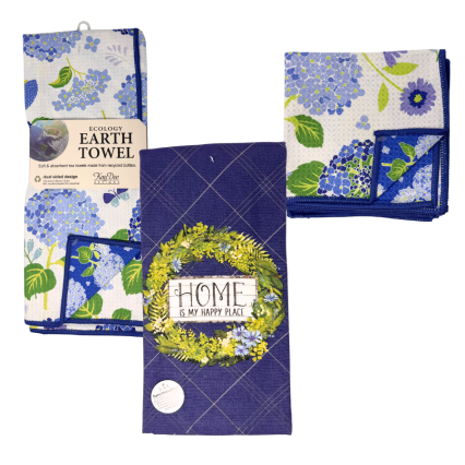 5 pc Blue Hydrangea Kitchen Linen Set