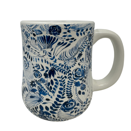 16 oz. Navy & White Ceramic Floral Mug