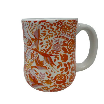 16 oz.  Orange Hummingbird Ceramic Floral Mug