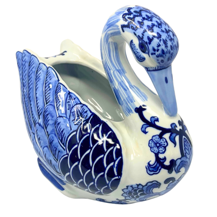 10" Blue & White Chinoiserie Porcelain Swan