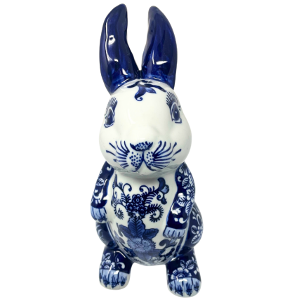 10" Blue & White Chinoiserie Porcelain Bunny