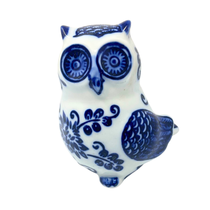 4.5" Blue & White Chinoiserie Porcelain Owl