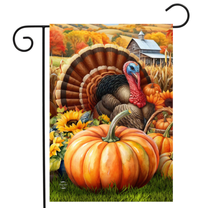 Wild Turkey and Pumpkins Garden Flag