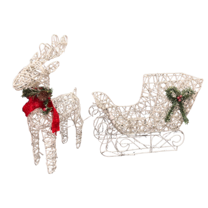 Pre-lit Reindeer & Sleigh - White