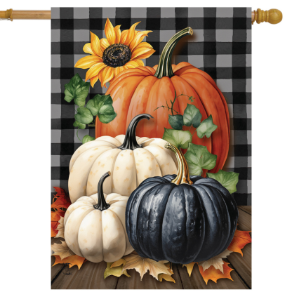 Fall Checkered Pumpkins House Flag