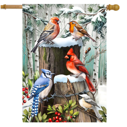 Winter Woodland Birds House Flag