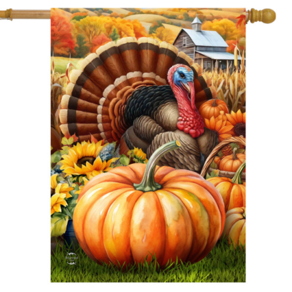 Wild Turkey and Pumpkins House Flag