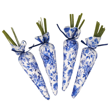 10" Blue & White Fabric Easter Carrots- 4 pk