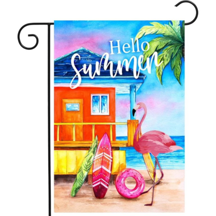 Hello Summer Flamingo Garden Flag