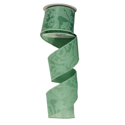 2.5" x 10yd Leaf Filagree Ribbon-Sage