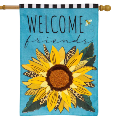 Welcome Friends Leopard Sunflower House Flag
