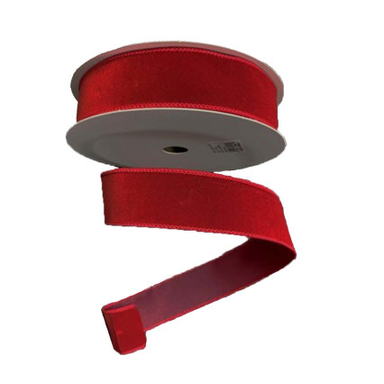 1.5" x 25yd Red Velvet w/ Red Wired Edge Ribbon