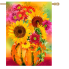 Pumpkin Floral Watercolor Burlap House Flag