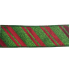 2.5" x10yd Green Glitter Ribbon w/ Red Velvet Diagonal Stripes