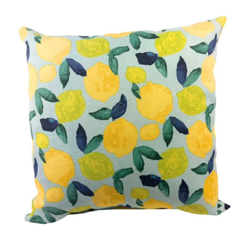17" Lemon Burst on Blue Outdoor Pillow