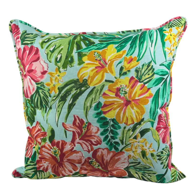 20"Hibiscus Island Sky Blue Outdoor Pillow
