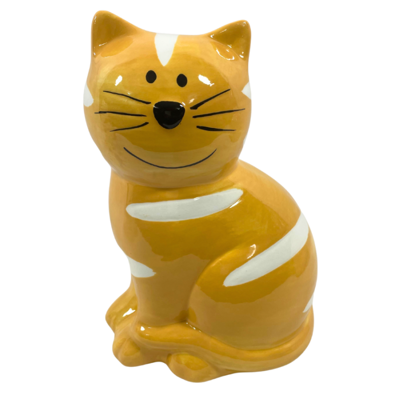 7" Porcelain Cat Bank - Orange & White