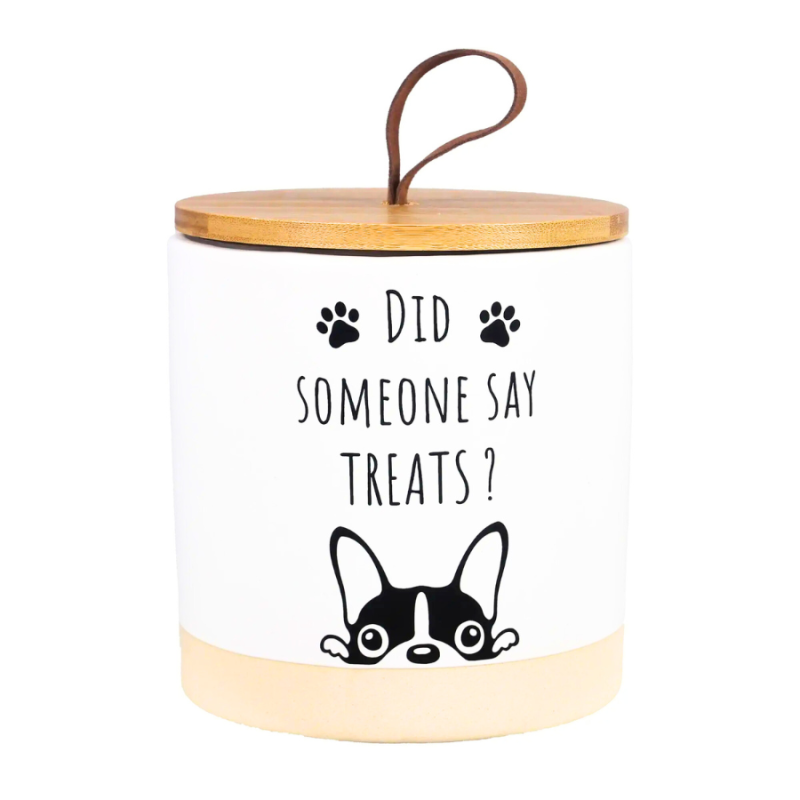 5" Ceramic Dog Treat Jar w/ Bamboo Lid