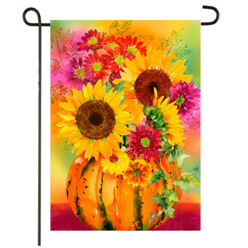 Pumpkin Floral Watercolor Burlap Garden Flag