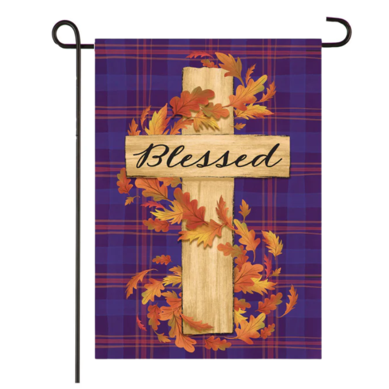 Blessed Cross Burlap Garden Flag
