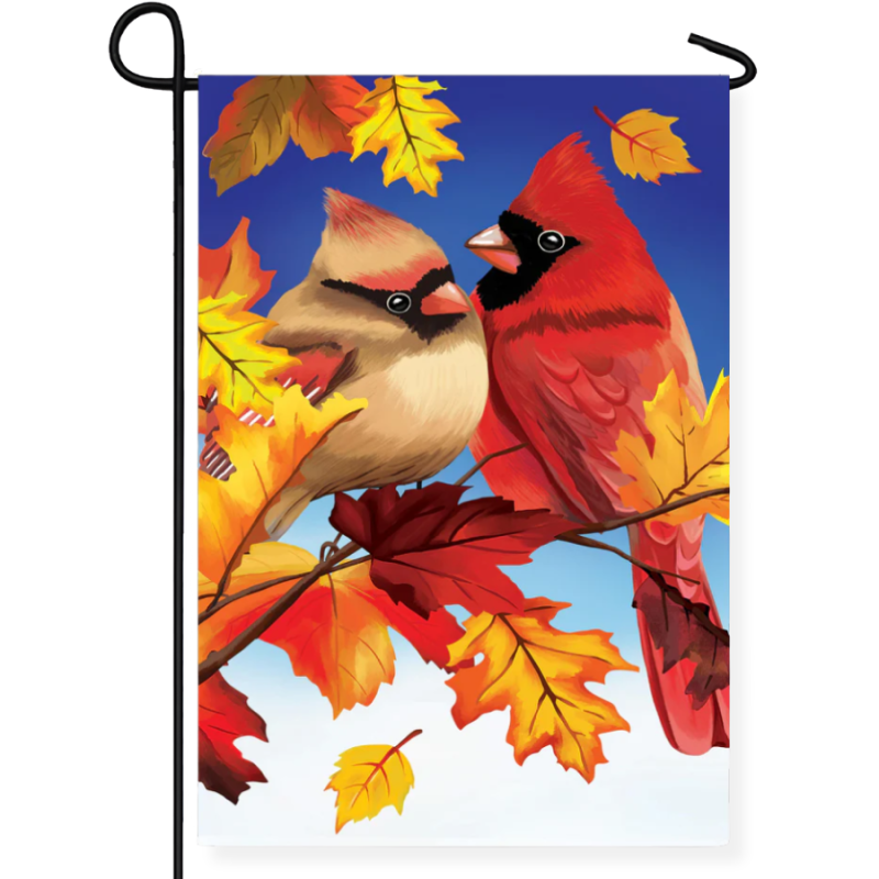 Couple Of Fall Cardinals Burlap Garden Flag