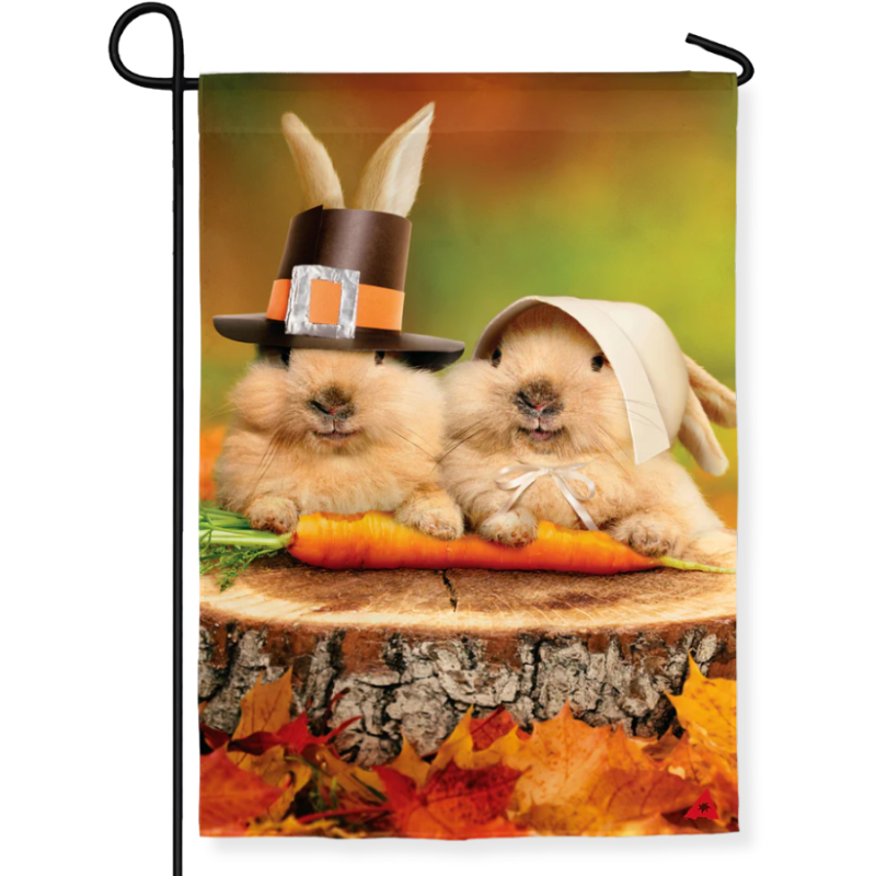 Bunny Pilgrims Suede Garden Flag