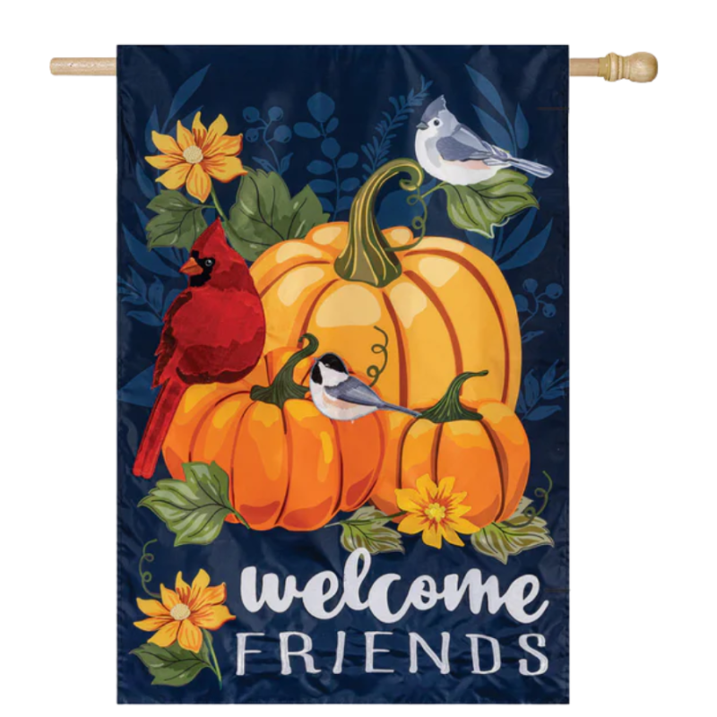 Welcome Friends of Fall Applique House Flag
