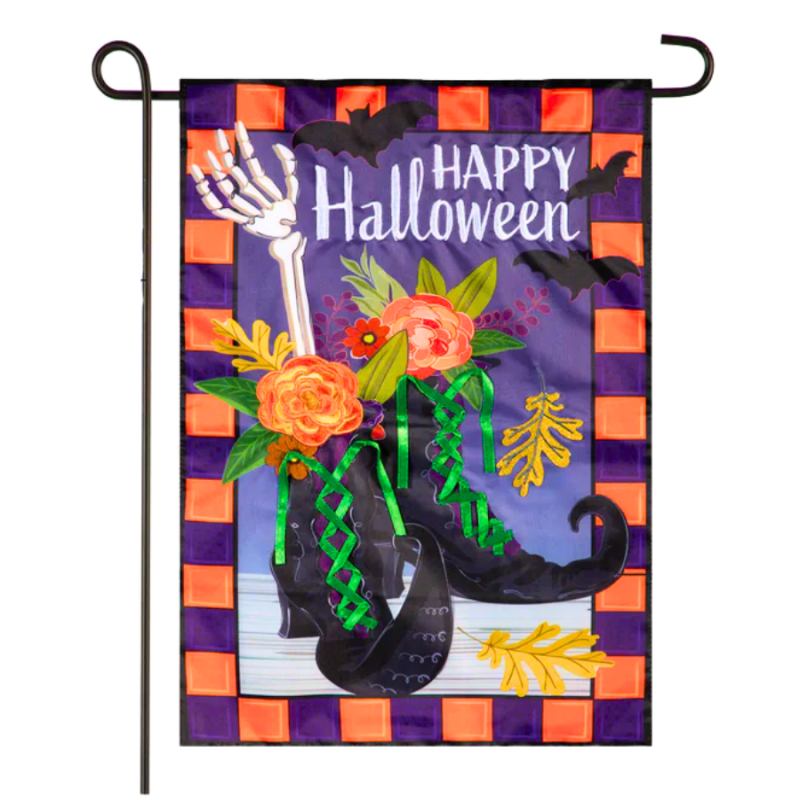 Happy Halloween Witches Boots Applique Garden Flag