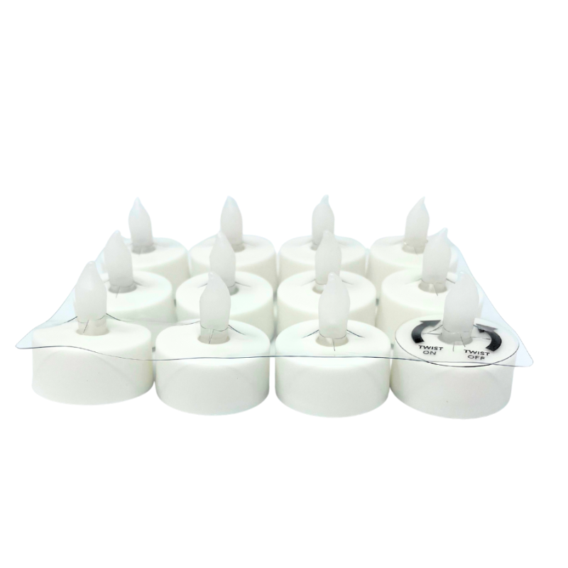 Twist Flame LED Tea Light Candles - Set of 12 (Batteries Included)
