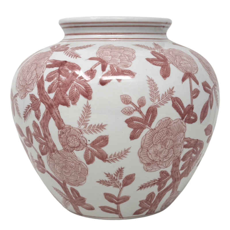 8.5" Pink & White Chinoiserie Vase
