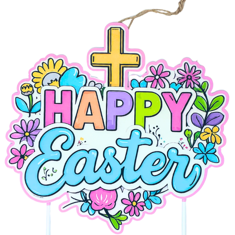 25" Happy Easter Metal Yard Stake - Florals