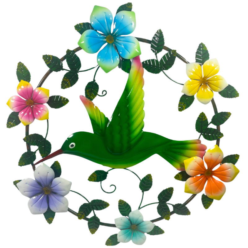 24" Humming Bird & Floral Metal Wreath