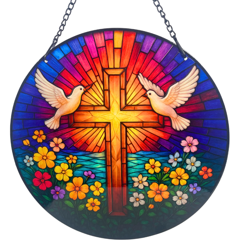 12" Cross & Dove Mosaic Metal Hanging Decor