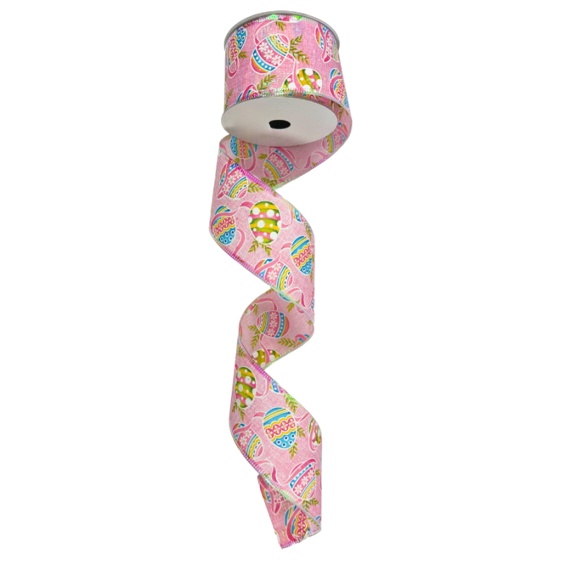 2.5" x 10yd Easter Egg Glitter Ribbon - Pink