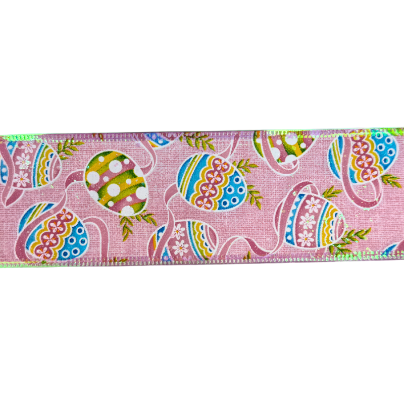2.5" x 10yd Easter Egg Glitter Ribbon - Pink