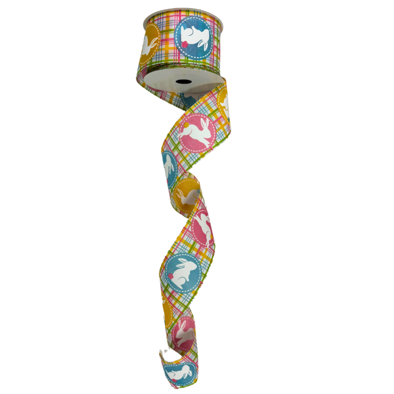 2.5" x 10yd Bunny on Plaid Ribbon
